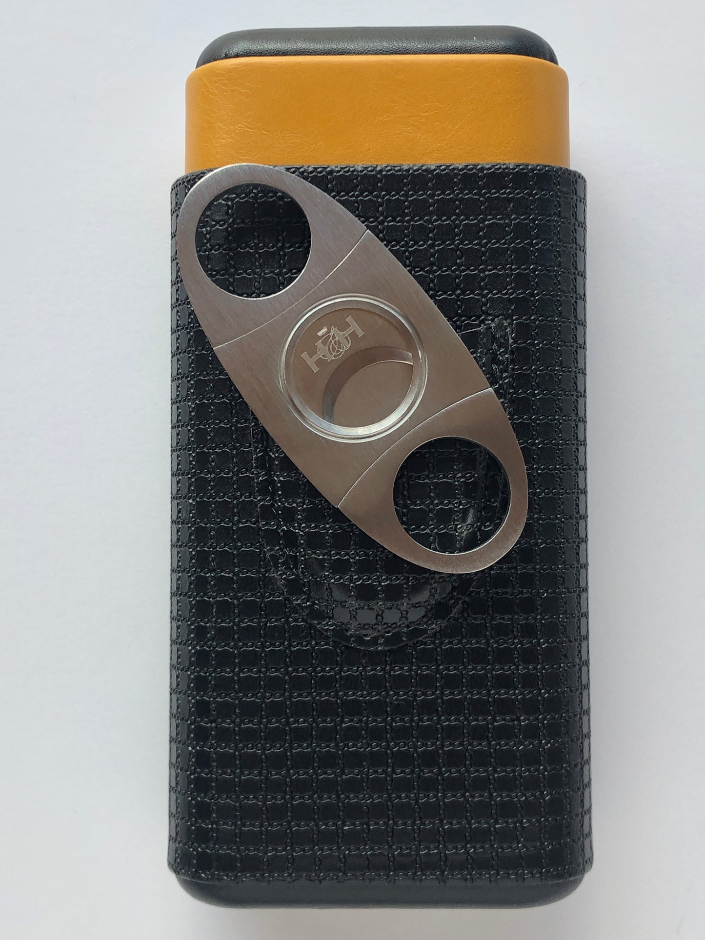 Black & Yellow Leather case - pocket cigar holder